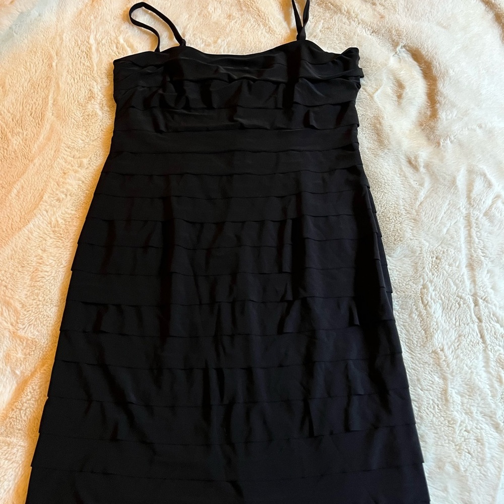 Evan Picone Black Ruffle Sheath Mini Dress Spaghetti Strap